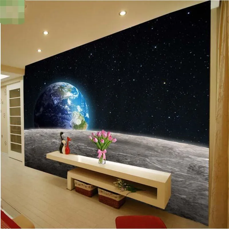 

BEIBEHANG Modern Photo Wallpaper Sky Earth 3D Universe The moon TV set made by a large living room restaurant