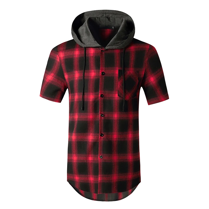 

Mens Short Sleeve Hoodie Plaid Classic Flannel Shirt Hipster Harajuku Shirt Men Hip Hop Streetwear Casual Shirts Male Chemise