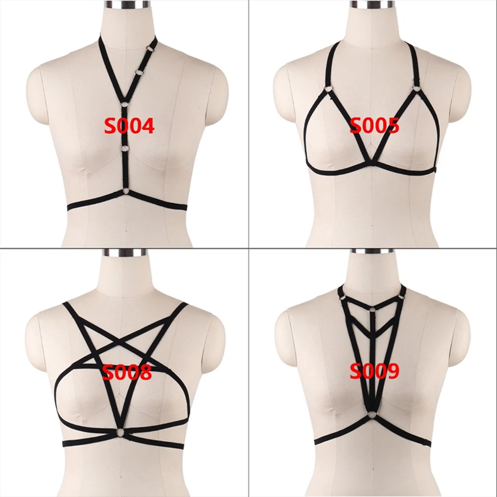 Goth Punk Bondage Bra Pentagram Memanfaatkan Mode Atasan Pesta Cosplay Pakaian Seksi Menyesuaikan Tali Wanita Garter Aksesori Erotis