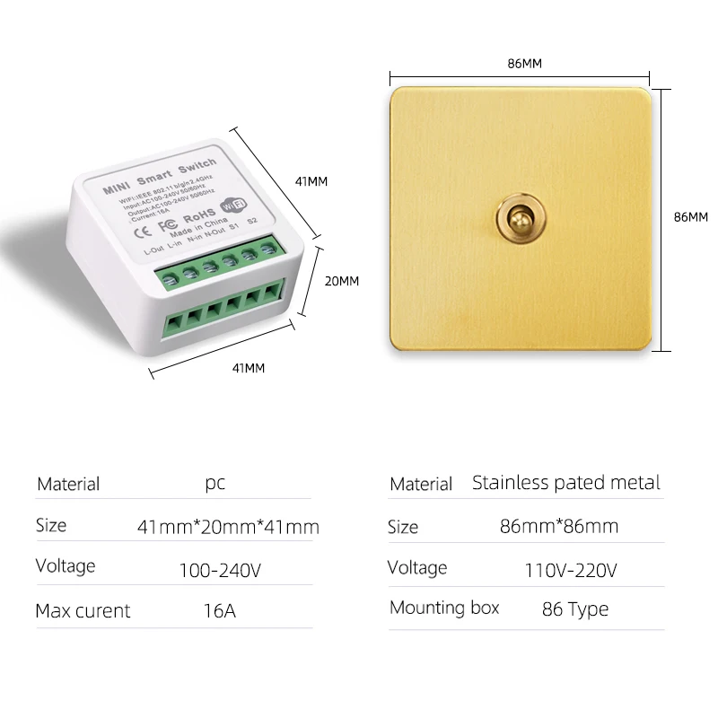 Avoir Tuya Smart Home 16A Wifi Module Control Wall Socket Retro Brass Panel Gold Toggle Switch Electrical Outlets Sensor Switch