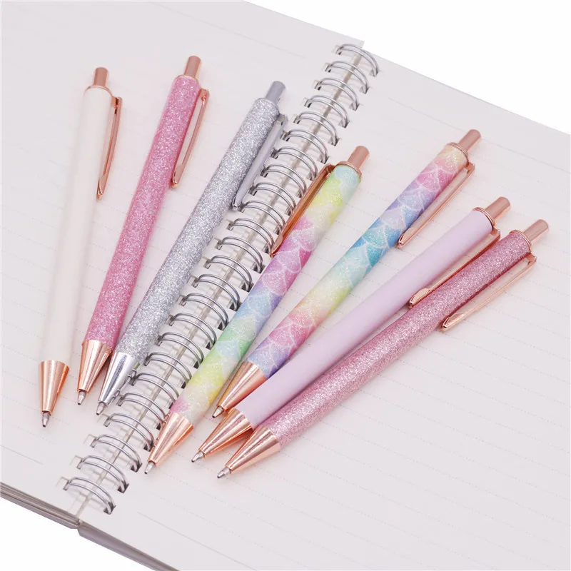 10 Pcs New Flash Crystal Pen Metal Pendant Ballpoint Pen Bullet 1.0mm Nib Blue Refill Superior Office Writing Pen Tool