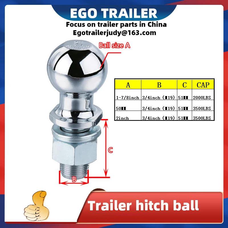 Egotraile chrome engate reboque bola 1-7/8 2 polegada 50mm 3/4 (m19) haste diâmetro. reboque engate towball peças acoplamento