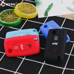 KEYYOU Silicone Remote Key Fob Cover For Peugeot 107 207 307 407 308 607 Citroen C1 C2 C3 C4 C5 C6 C8 3 Button