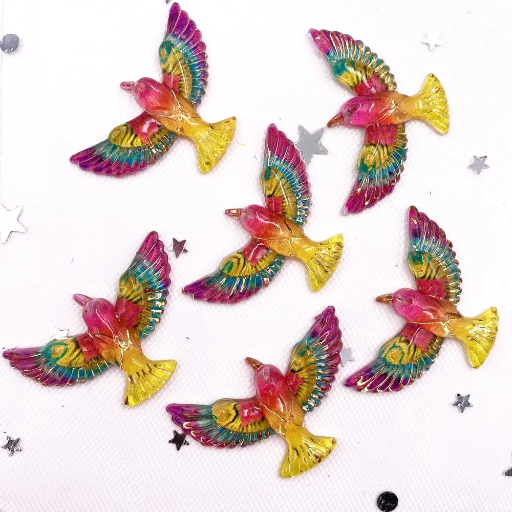 New 10pcs Resin Shiny Colorful Bird Flatback Rhinestone Scrapbook 1 Hole Buttons Wedding  Applique DIY Ornaments Crafts