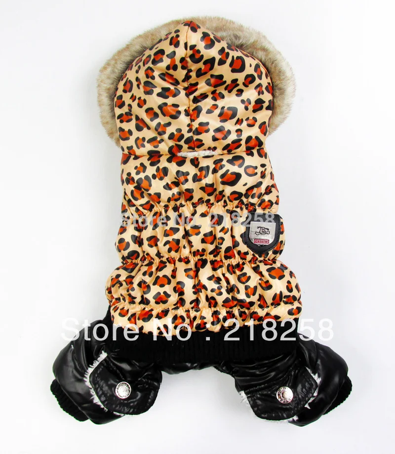 Leopard Pattern Thick Warm Pet Dog Winter Coat, Hoodies, Jumpsuit, Clothing for Small Puppy