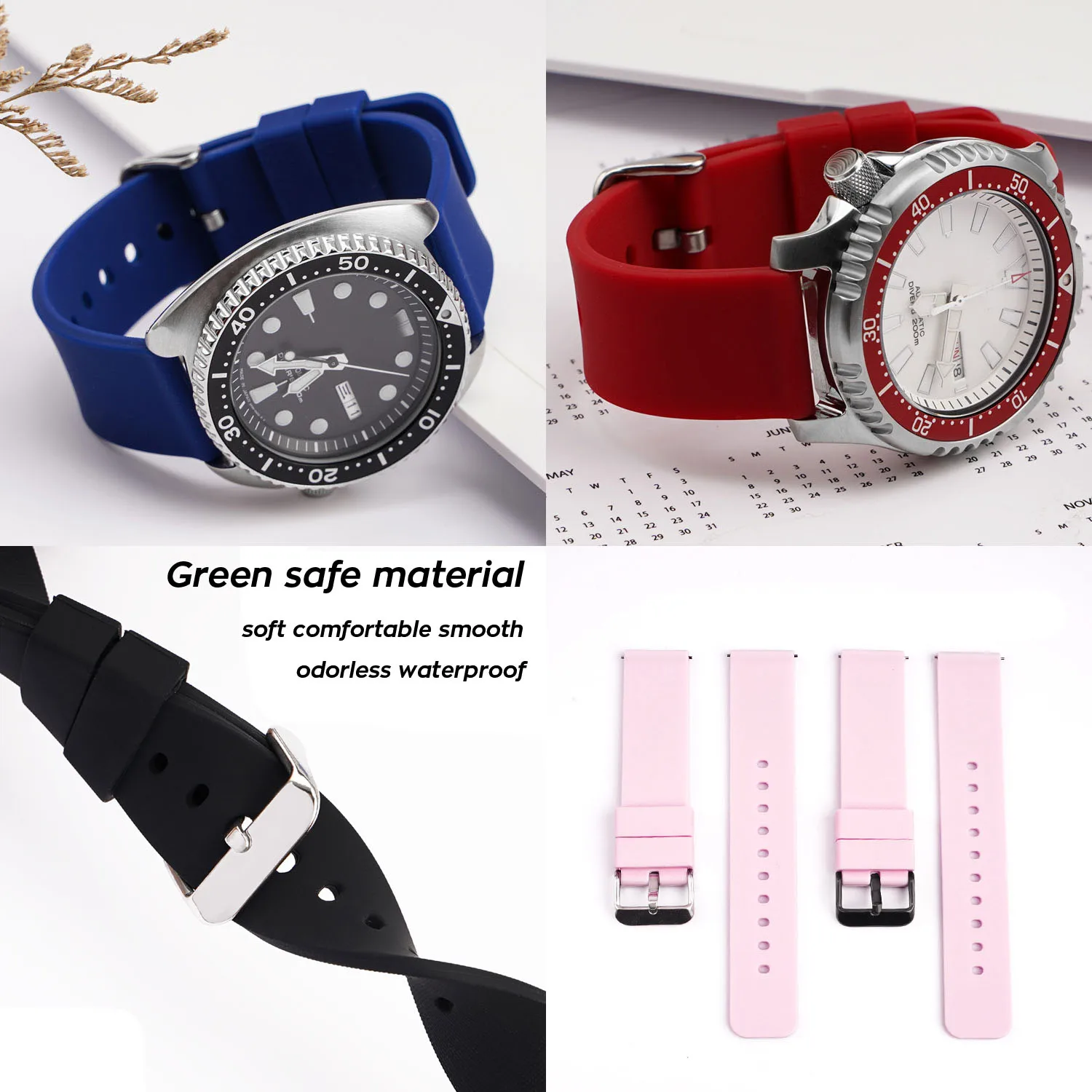 Quick Release Pins Silicone Watch Strap 14 16 18 19 20mm 21 22mm 24mm Waterproof Soft Rubber Smart Watch Band Wrist Bracelet ZGJ