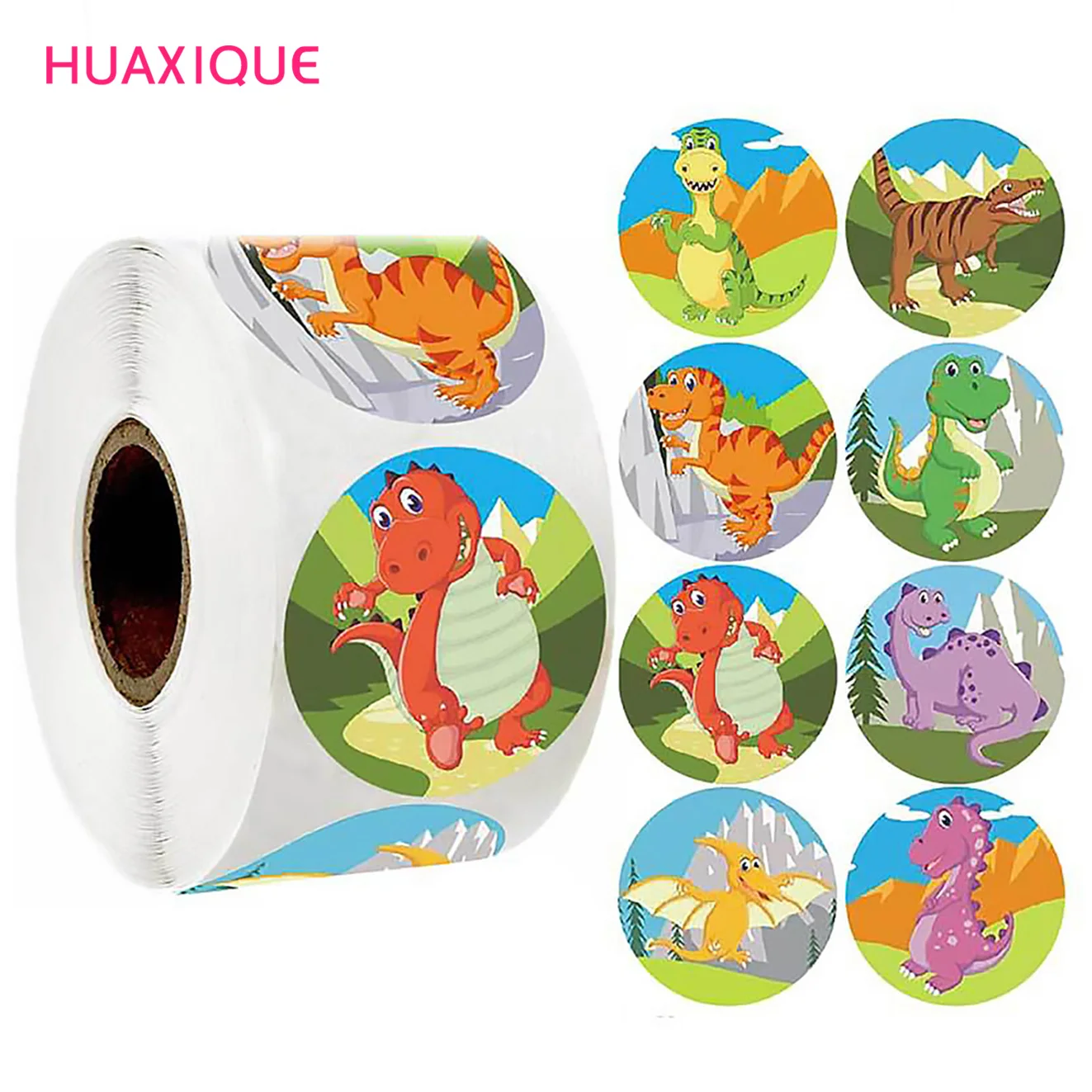 Cute Dinosaur Animals Reward Sticker 500pcs/roll English Words 8 Designs Encourage Labels for Kids Toy 1 inch Round Stick