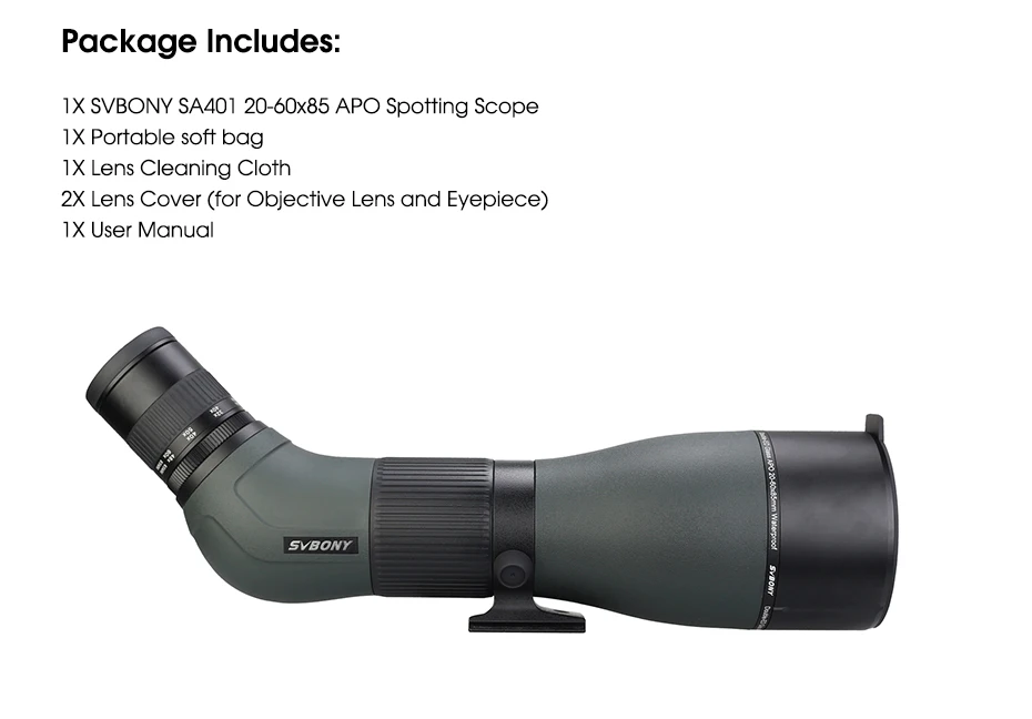 Svbony SA401 APO Spektiv 20-60X85/25-75X100 ED Teleskop Leistungsstarkes wasserdichtes Campingausrüstung Vogelbeobachtungsteleskop – Detail 23