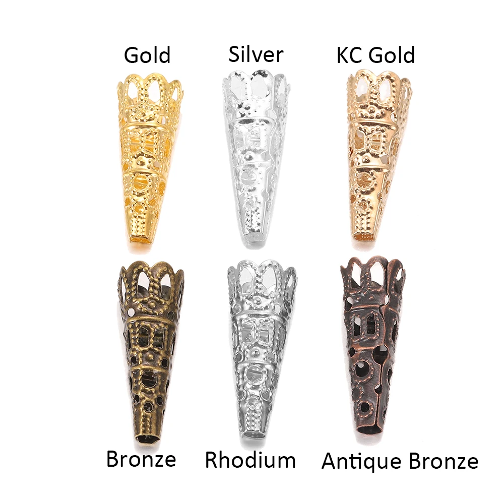 50pcs/lot Alloy Bugle Cone Filigree End Caps Beads Pendulum pendant For Necklace Spacer DIY Jewelry Making Supplies Findings