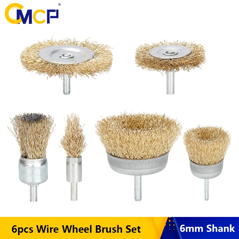 

CMCP Metal Rust Removal Brush Set 6pcs Steel Wire Brushes Wheel Cup Metal Cleaning Rust Sanding Grinding Kit Polishing Tool