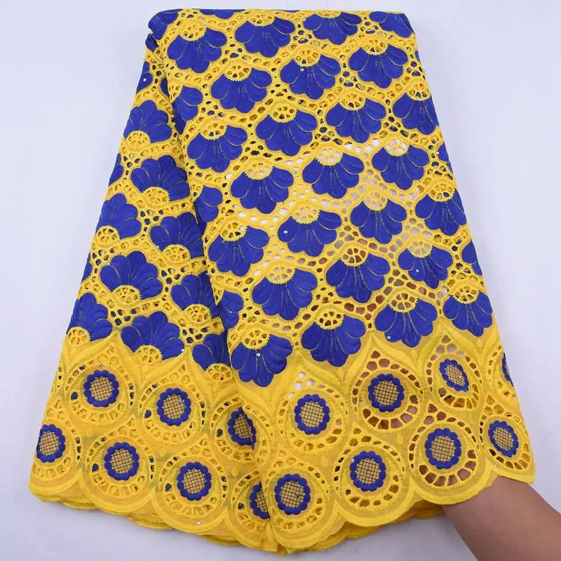 Blue And White 100% Cotton Lace Fabric African Lace Fabric 2021 High Quality Lace Soft Nigerian Dry Cotton Lace Materials S1944