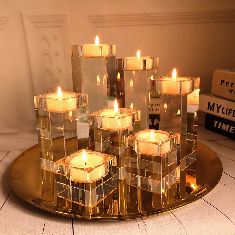 Beautiful Morden Style Crystal Cube Tea Light Candle Holder Crystal Crafts Home Decoration Dining Table Ornament