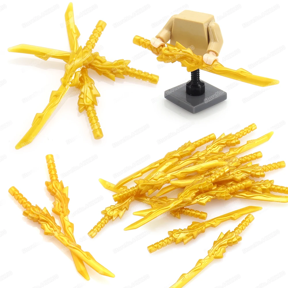 Gold Weapons Golden Dragon Sword Building Block Moc Warrior Figures Equipment Assembly Fighting Model Child Christmas Gifts Toys