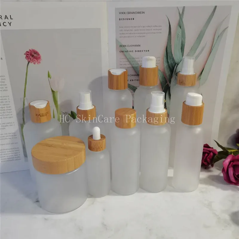 

100pcs/lot 60ml 120ml 150ml 250ml frosted plastic bottle with bamboo lid lotion bottles with pump empty cosmetic containers