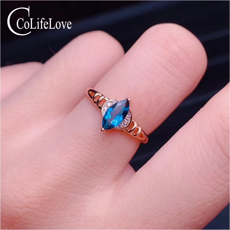 

CoLife Jewelry Fashion 925 Silver Gemstone Ring 4mm*8mm Natural Topaz Silver Ring for Daily Wear Sterling Silver Topaz Jewelry