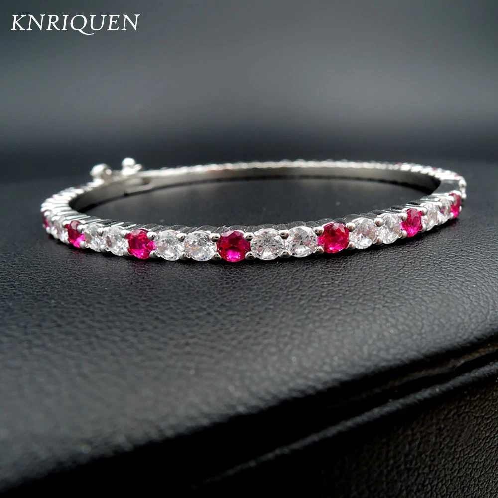 2021 Trend Wedding Bangles for Women Luxury Created Ruby Gemstone High Carbon Diamond Bracelets Fine Jewelry Accessories 16-17cm