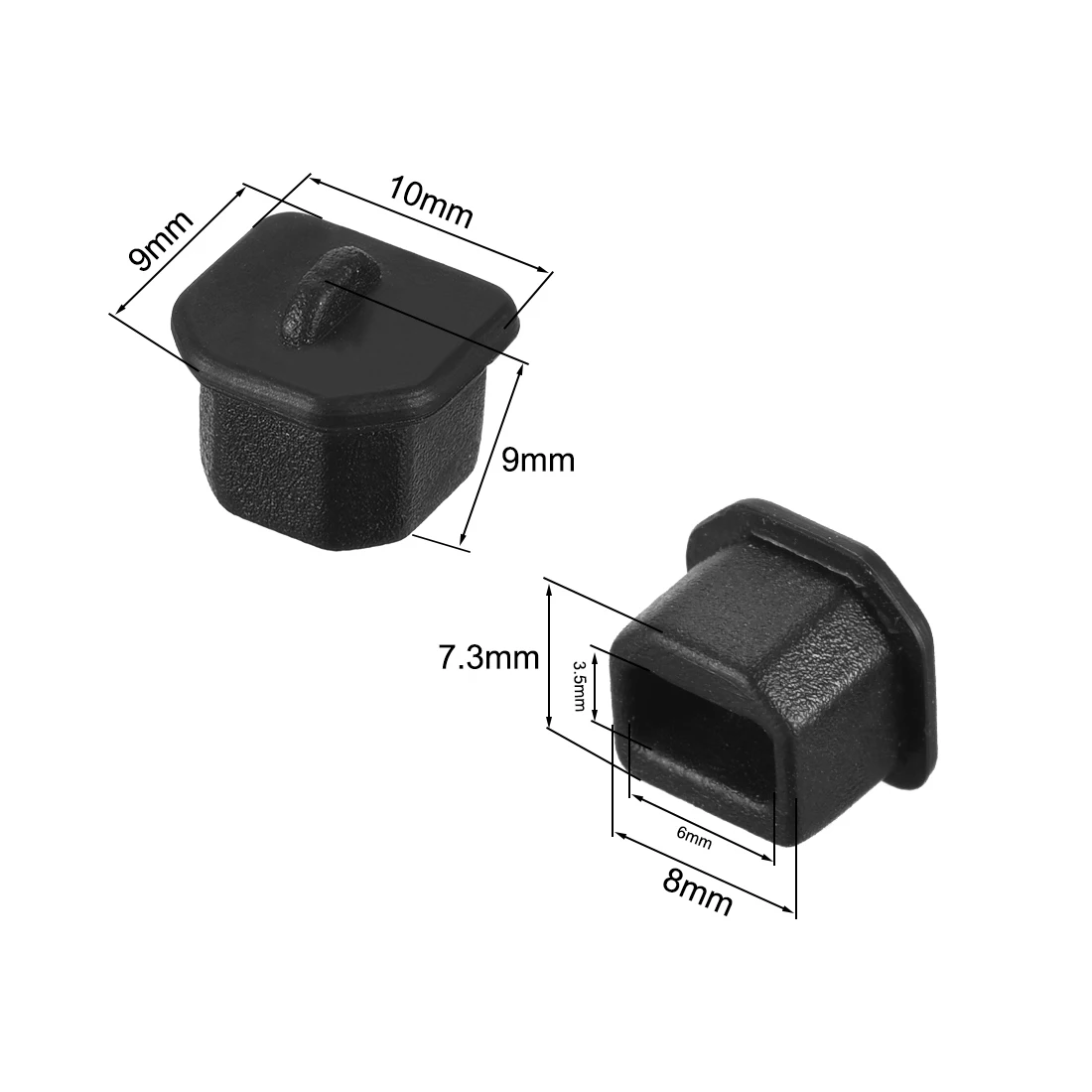 20pcs Silicone USB B Anti-Dust Stopper Cap Cover Black Dust Plug Port Protector 8x7.3mm Outside Install 6x3.5mm Inside Install