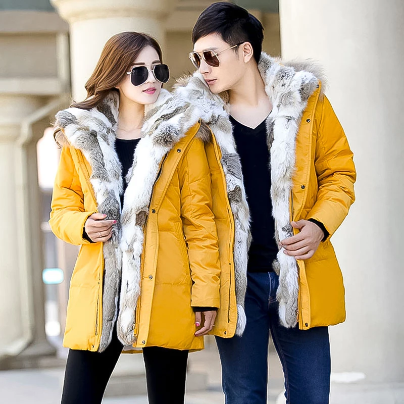 New Arrival Winter Style Men Boutique Down Coat Odpinany kołnierz z futra królika Biały puch kaczy Męskie kurtki Plus Size S-5XL — zdjęcie 6