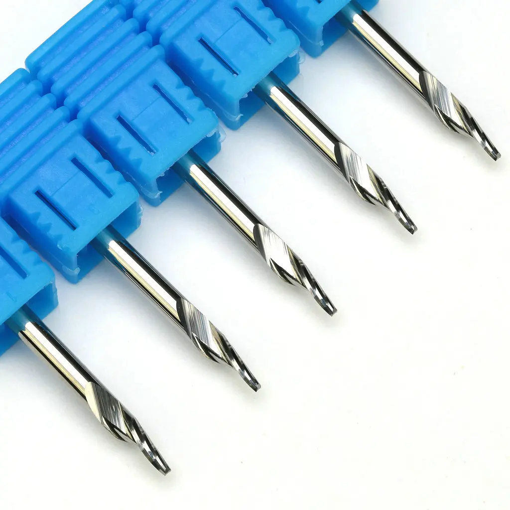 Mata bor Spiral, 5 buah 3.175x0.1mm 20 sudut 1 seruling V baja Tungsten karbida padat alat ukir mata bor Router pada logam