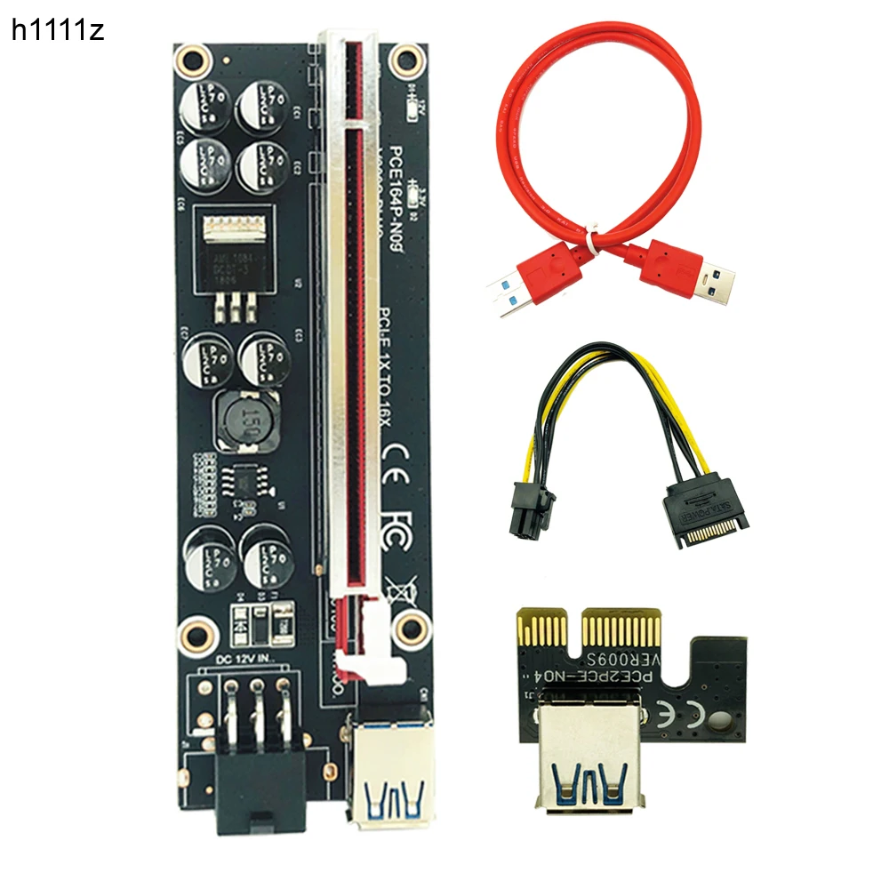 10Pcs H1111Z VER009S Plus Riser Card SATA 1X to 16X 6Pin USB 3.0 Cable PCIE PCI-E PCI Express Adapter Extender for Mining Miner