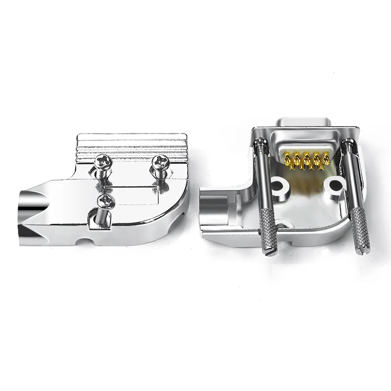 DB9 Steker Laki-laki/Soket Perempuan 90 Derajat Kit Cangkang Logam Tipe L RS232 9 Pin Konektor Port Serial RS485 RS422 COM D-SUB9 Adaptor