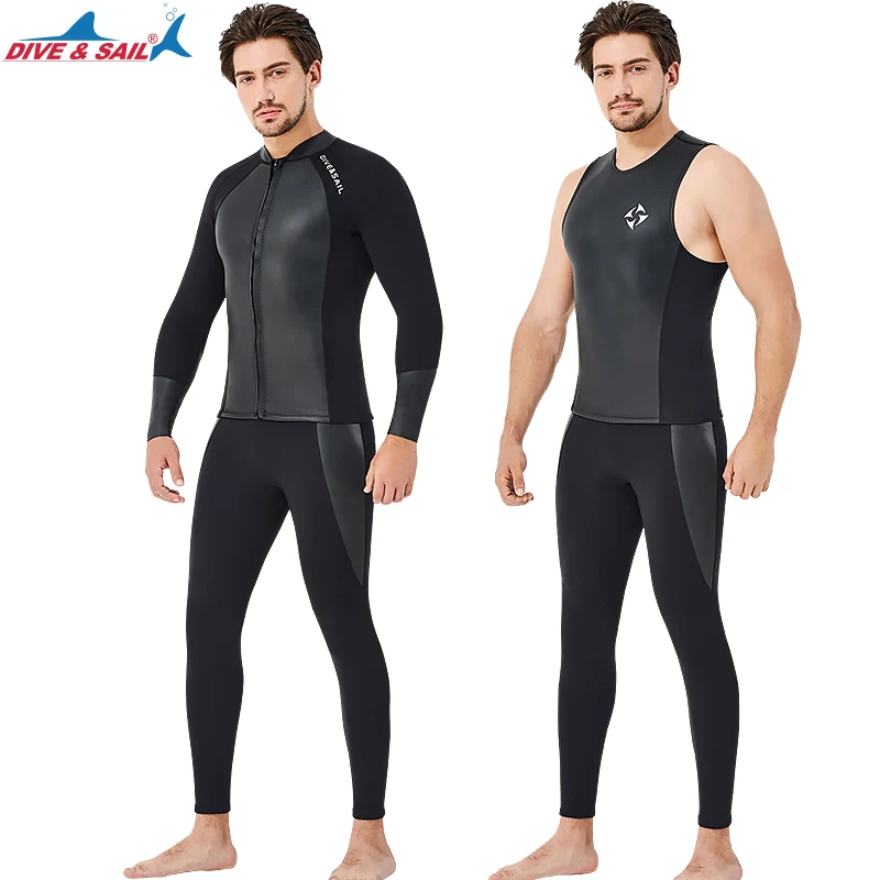 Full Body Neoprene Wetsuit for Men and Women, 2mm, Long Sleeves, Jacket, Vest, Pants, Scuba Diving Suits, Front Zipper Swimsuit