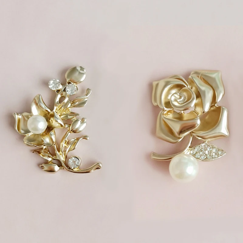 2019New 30Pcs Gold Flower pearl alloy branches button for DIY  Wedding Bridal headdress jewelry accessories HZ553-HZ554