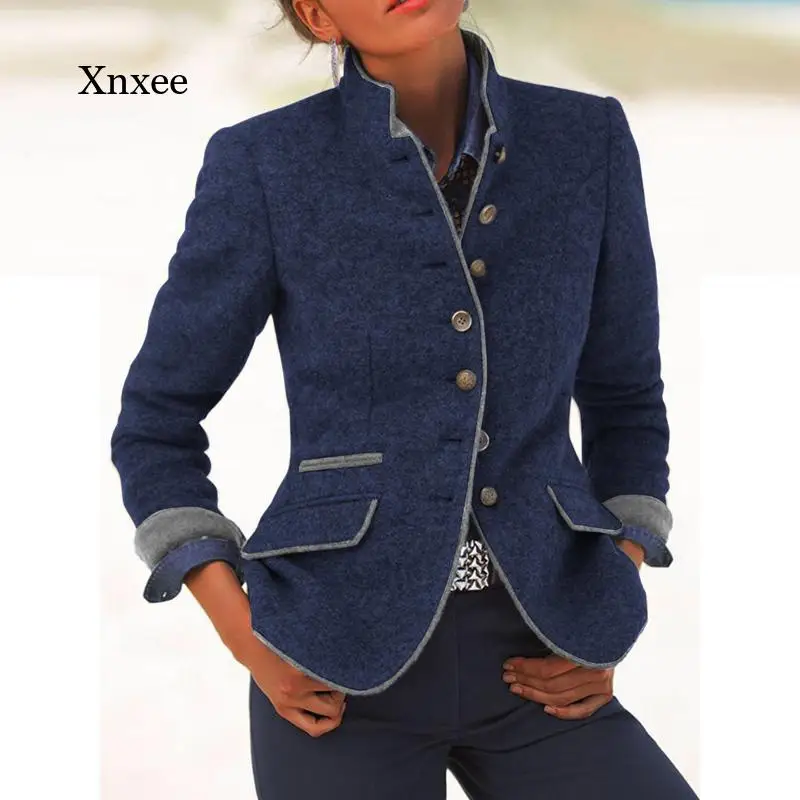 Fashion Winter Women\'s Jacket Coat Autumn Coat Jacket Women\'s Self-Cultivation Jacket Casual Solid Color Button Top