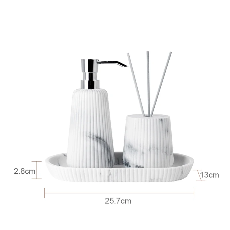 Nordic Sandstone Bathroom Accessories Set Marble Toothbrush Cup Soap Box Shampoo Dispenser Cotton Swab Can Incense Diffuser Tray