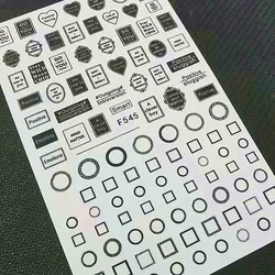 Newest 3D Black Gold Sliver Letter Lable Circle Design Back Glue Decal Tools DIY Decoration Tips Nail Art Sticker  F-545