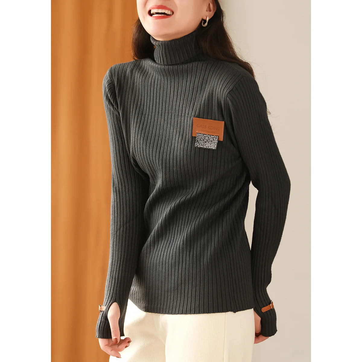 Winter Nieuwe Modale Coltrui Vrouwen Trui Patch Knit Elegante Kantoor Dame Eenvoudige Slanke Warme Vrouwelijke Lange Mouwen Tops