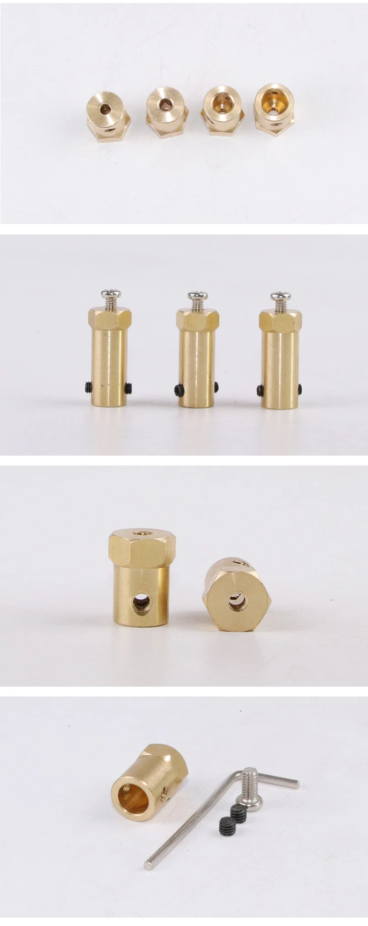 4pcs/set Brass Coupling DC Gear Motor Smart Car Tire Fitting Rigid Lengthened Hexagonal Coupling