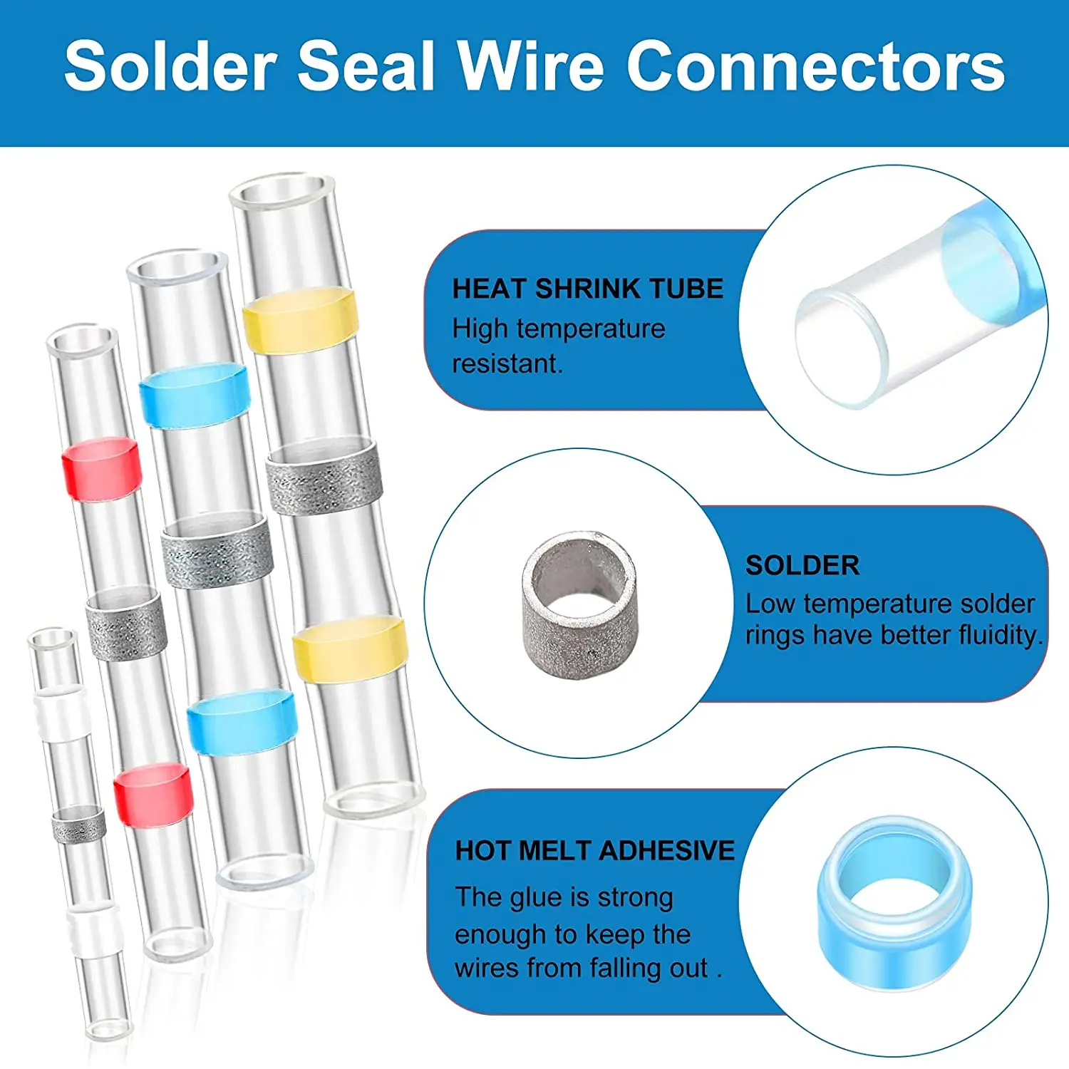 100pcWiring sharpener heat shrinkable solder ring wire connector and wire tube terminals docking