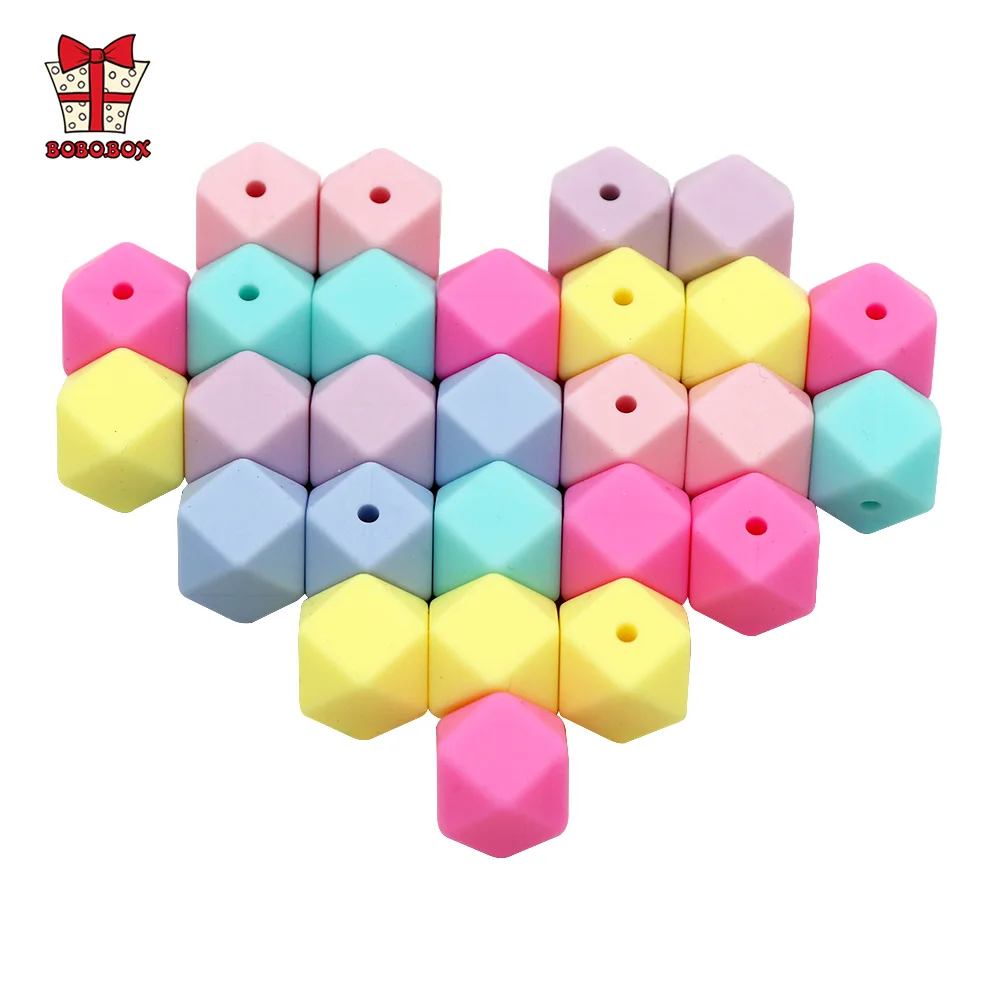 BOBO.BOX 20pcs 14mm Hexagon Silicone Beads Baby Teether Eco-friendly BPA Free Baby Teething Pacifier Chain Beads Baby Product