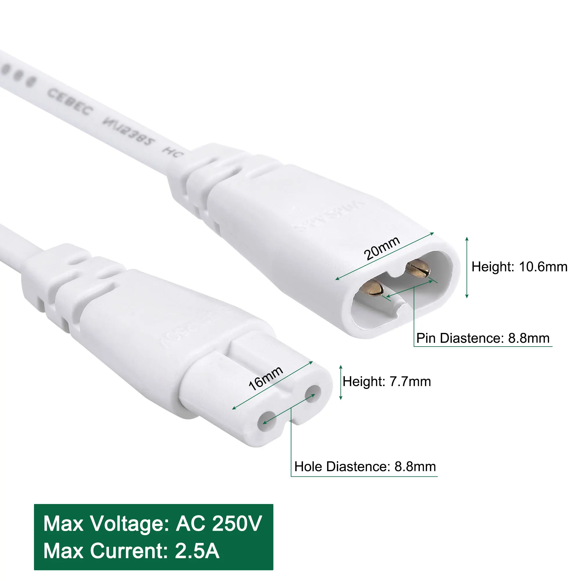 4Pcs T5 LED Tube Connector Cable 2 Pin 50CM Male to Female Extension Cord For Integrated LED Fluorescent Tube Light Bulb