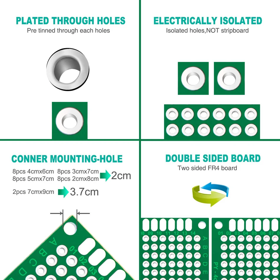 32 stücke PCB Prototyp Platine Protoboard Universal Stripboard Prototyping 2X8 3X7 4X6 5X7 6X8 7X9 Mixed Doppel Bord