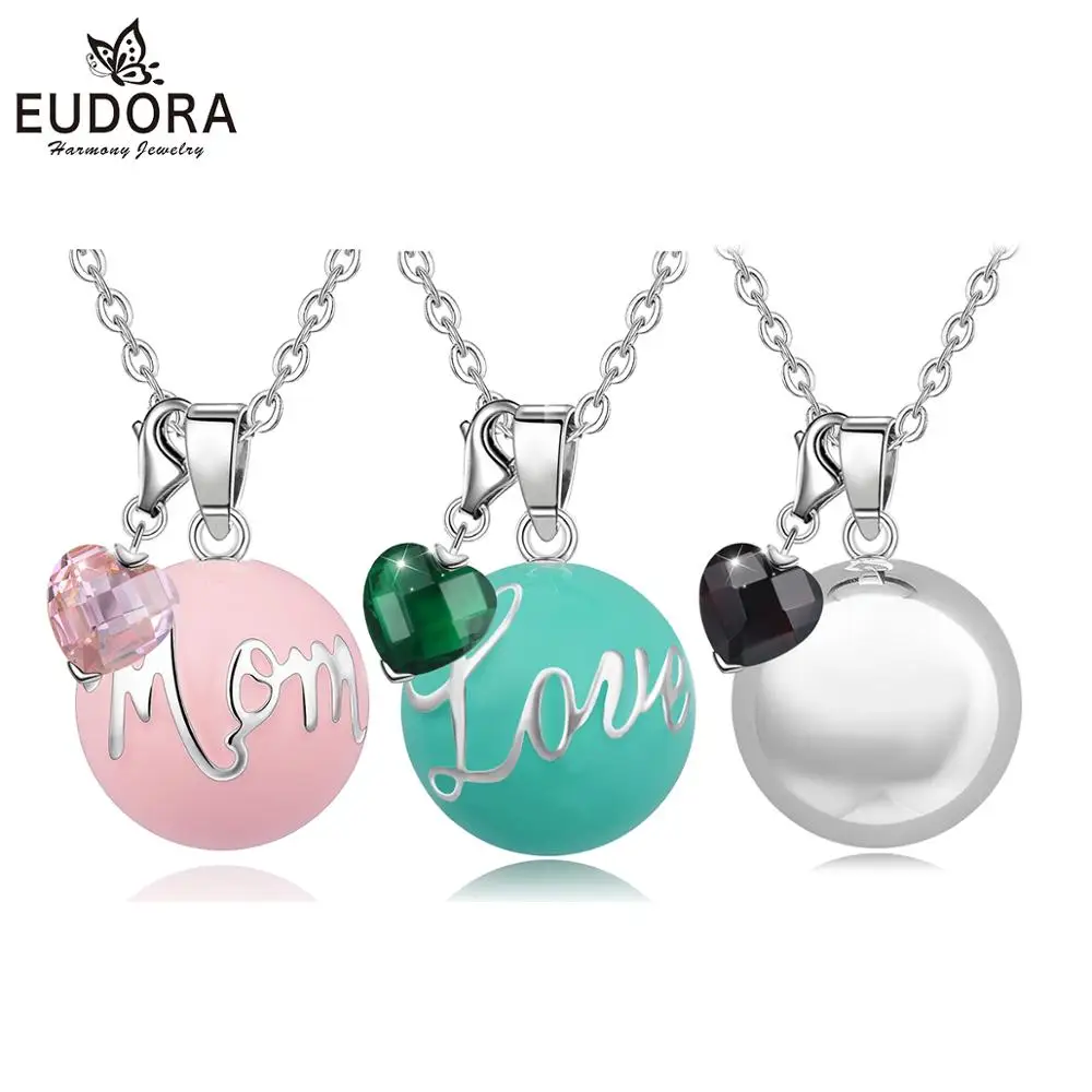 Eudora New Pink/ green/silver color Harmony bola ball Pendant Necklace with heart Crystal charm Pregnancy Ball choker Jewelry