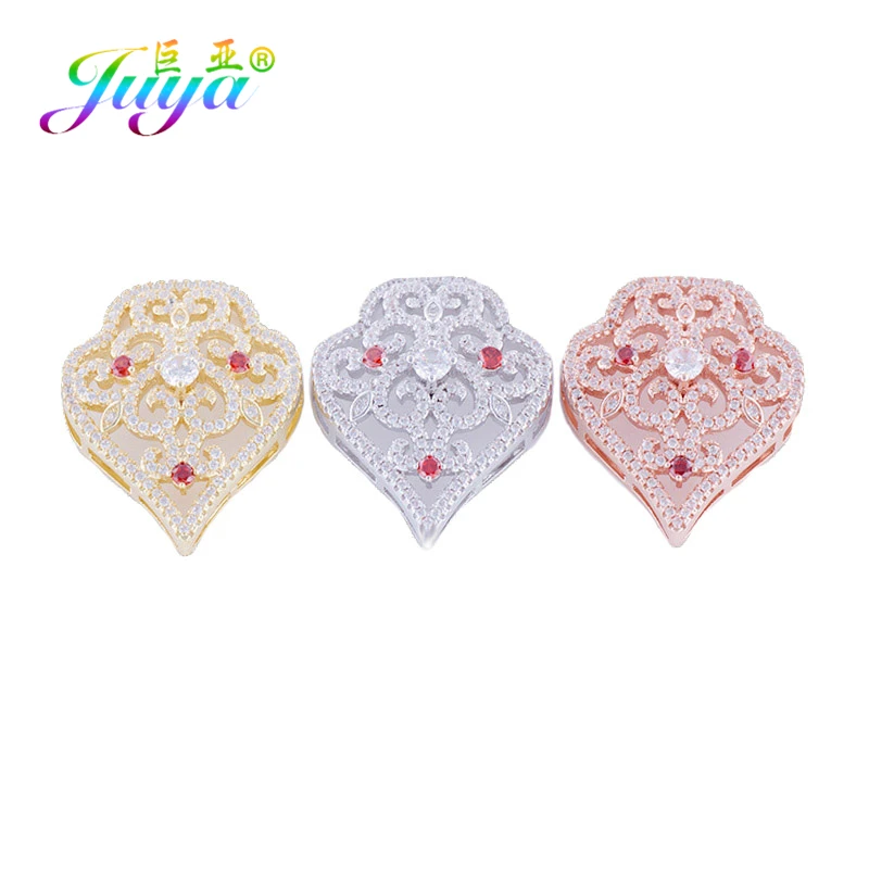 Juya 18K Gold Plated Pearls Jewelry Making Mountings Micro Pave Zircon Decorative Floating Flower Fastener Connector Accessories