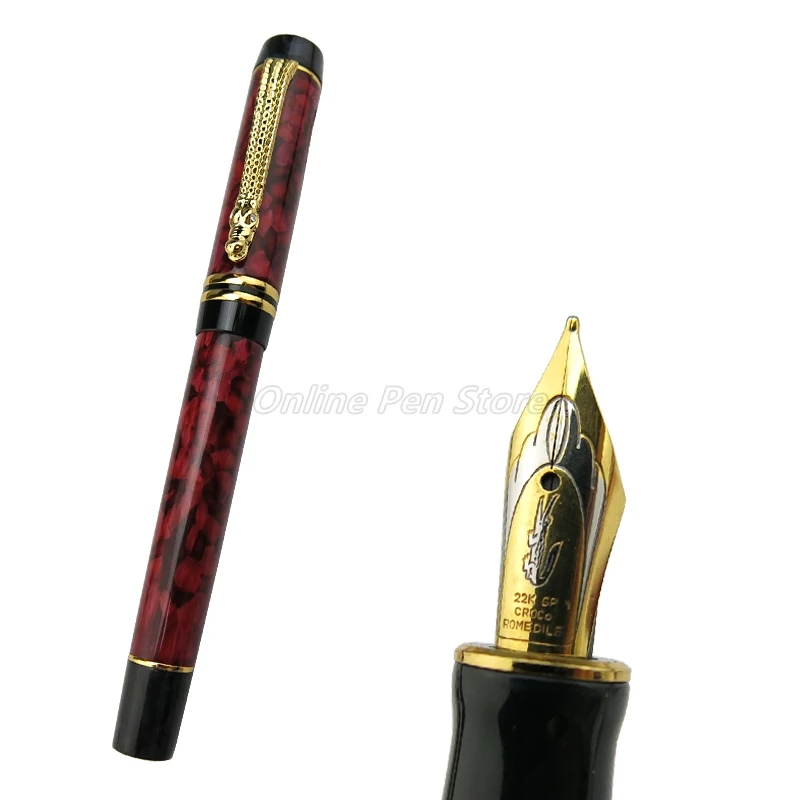 Crocodile Resin Barrel Red Flower Marble Celluloid Broad Nib 0.7mm Fountain Pen Gold Trim Office School Writing Gift Pen