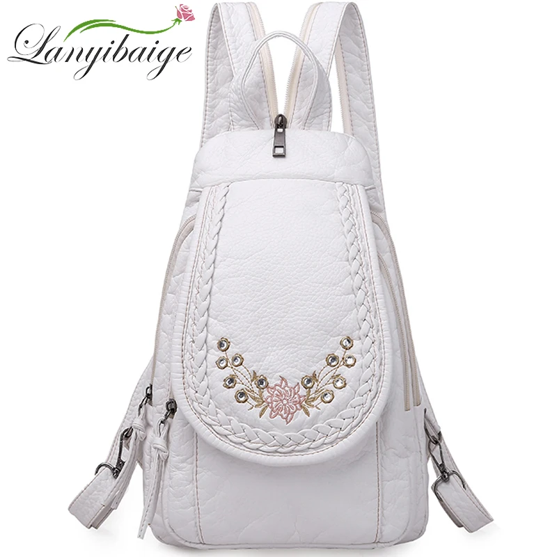 2021New Fashion Embroidery Women Backpack Rhombic Lattice Pattern Leather Ladies Backpack Lightweight And Soft Backpack