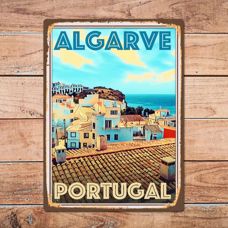 Metal Plaque Algarve Portugal Landscape Poster Tin Sign Home Living Room Beach Wall Decoration Retro Metal Plaque 12*8 Inches