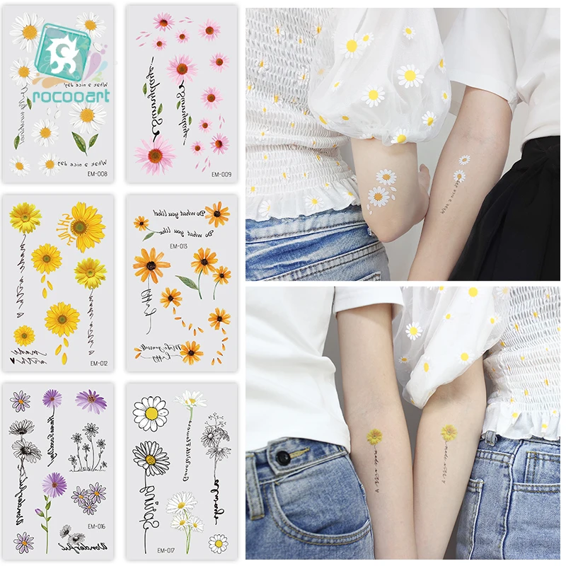 Hot sell 2020 Small Daisy Temporary Tattoo Fresh Yellow flower Sunflower Series girl arm fake  Water Transfer Tattoo