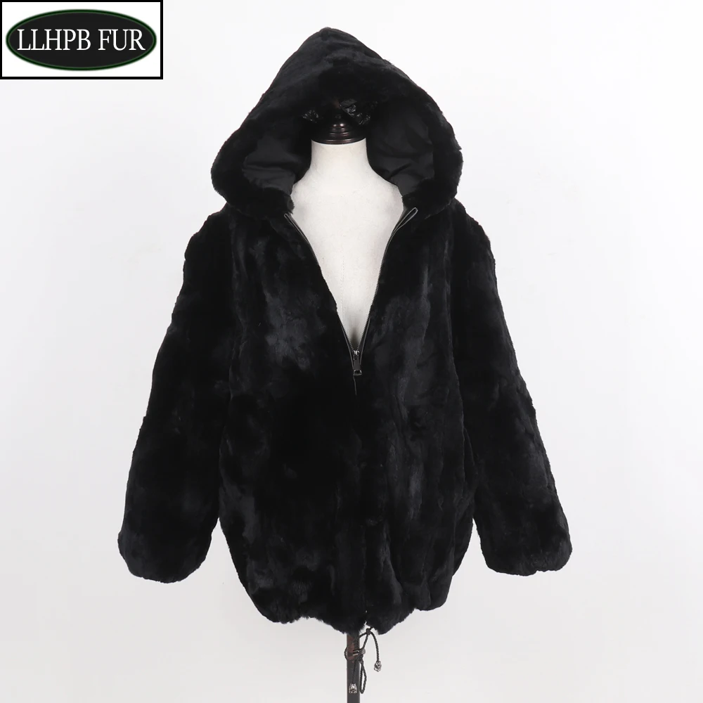 Veste à capuche en fourrure véritable de lapin Rex pour femme, manteau Long et chaud, chaud et naturel, à la mode, collection hiver