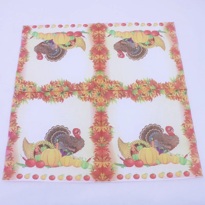 [RainLoong] Printed Feature Turkey Paper Napkins For Thanksgiving Party Decoration Decoupage 33*33cm 1 pack (20pcs/pack)