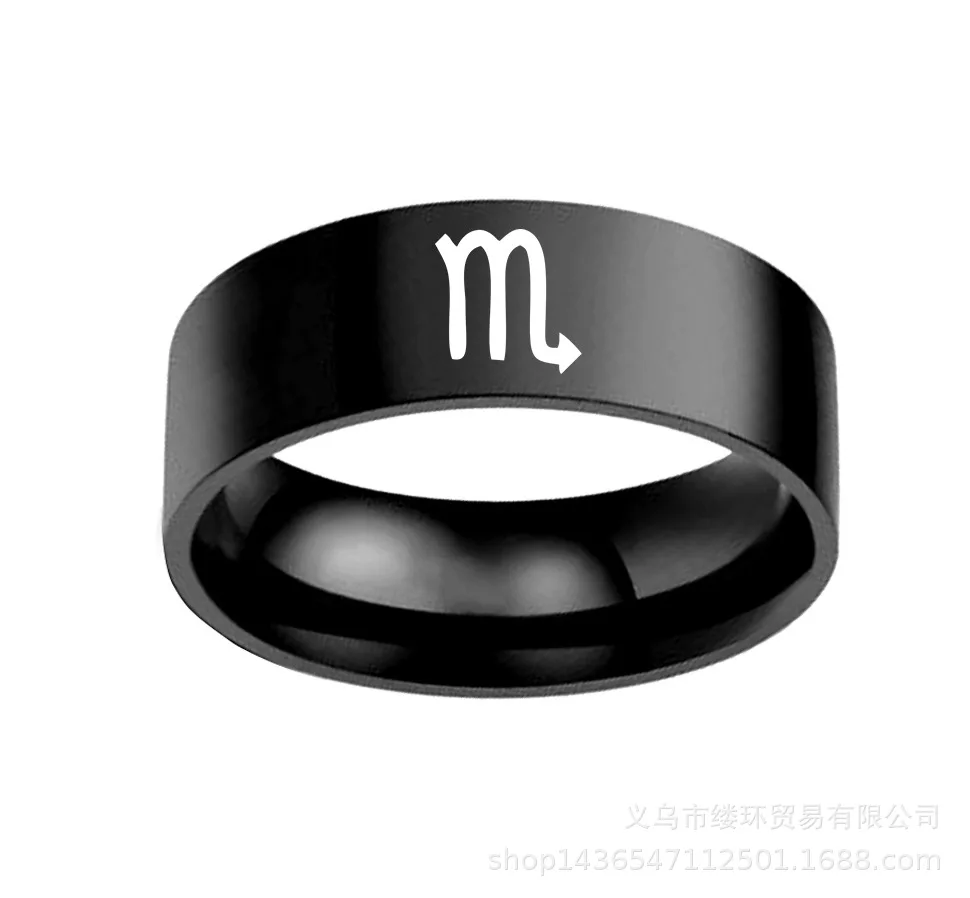 12 Constellations Zodiac Sign Finger Rings Women Girls Black Sliver Color Stainless Steel Ring