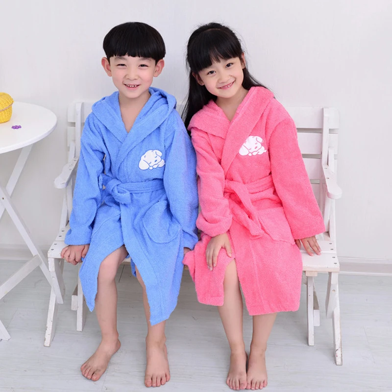 Kids Cartoon Hooded Robe 100% Cotton Toweling Terry Robe Boy&Girls Winter Warm Robe Bathrobe Soft Sleeprobe Kids Casual Homewear