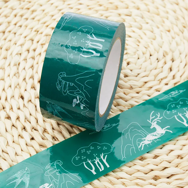 Wholesale Tape Dark Green BOPP Packaging Tapes Elk Printed Decoration Tape for Christmas Gift Party Supplies 4.5cm x 100M