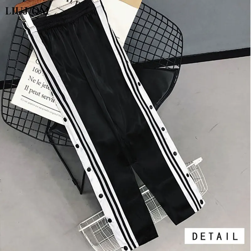 2024 Autumn Women Joggers Sweatpants Casual Wide Leg Pants Women Stripe Hip Hop Sweat Pants Streetwear Women Button Trousers