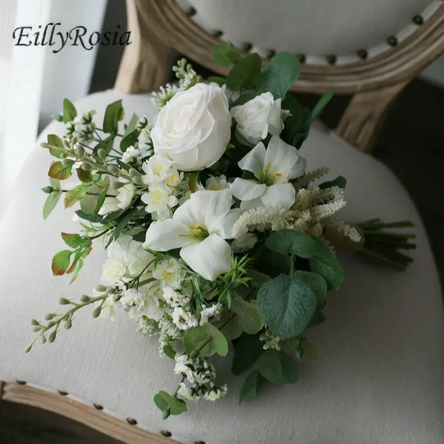 EillyRosia Romantic White Green Bridal Bouquet Wedding Flowers Country Style Destination Outdoor Wedding Wildflowers for Bride