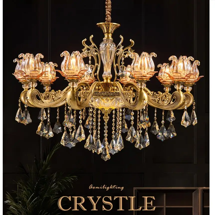 

Modern French Copper K9 Crystal Chandelier D73cm H65cm 6L DE Restaurant Bedroom Hotel Lobby Lamp European Copper Lamp Chandelier